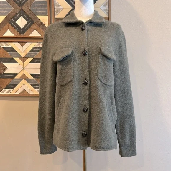 NakedCashmere Women’s Cashmere Cardigan Sweater Shacket Olive Green Heather XS - Picture 8 of 14